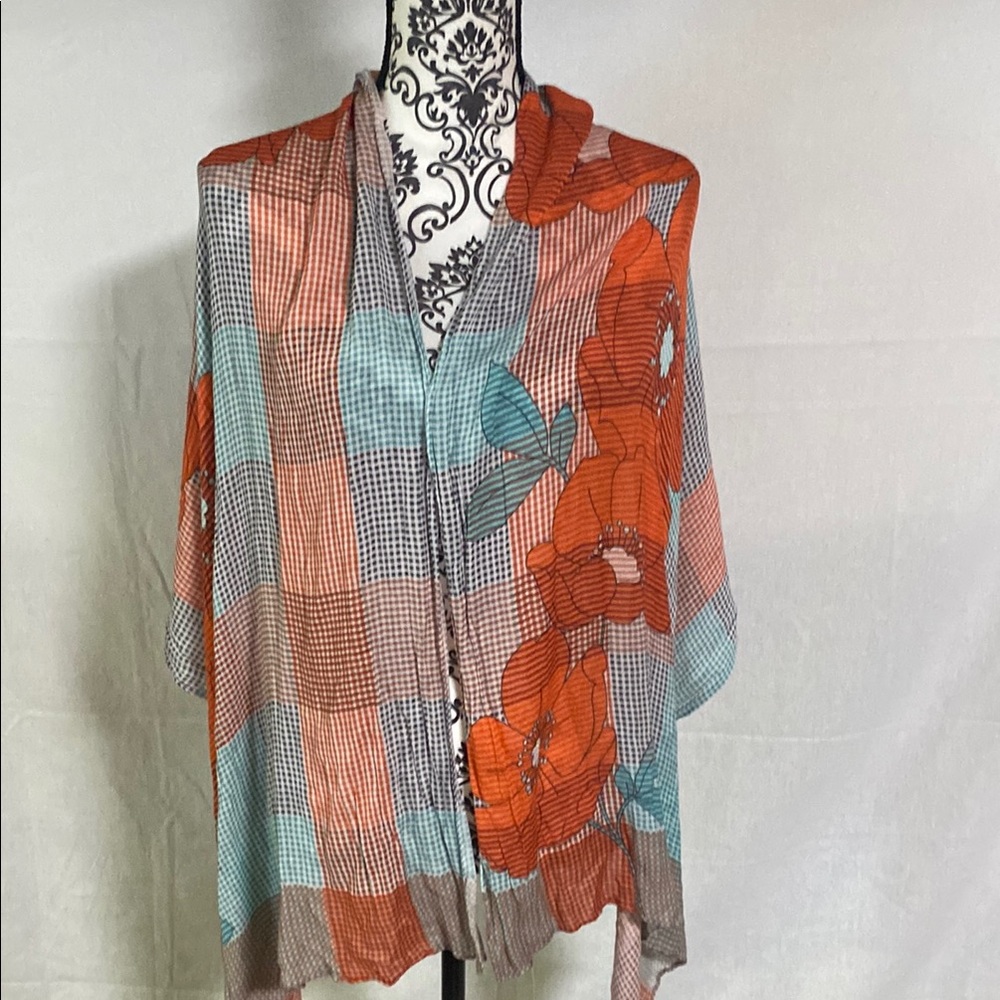 Orange and Blue Floral Scarf Excellent Condition